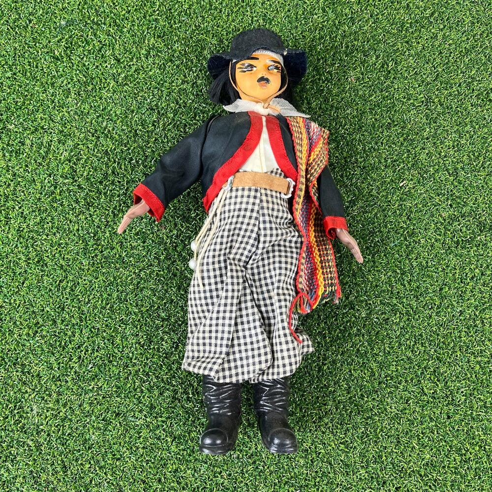 Vintage Argentina Gaucho Doll 10" Traditional Folk Costume Souvenir Poncho